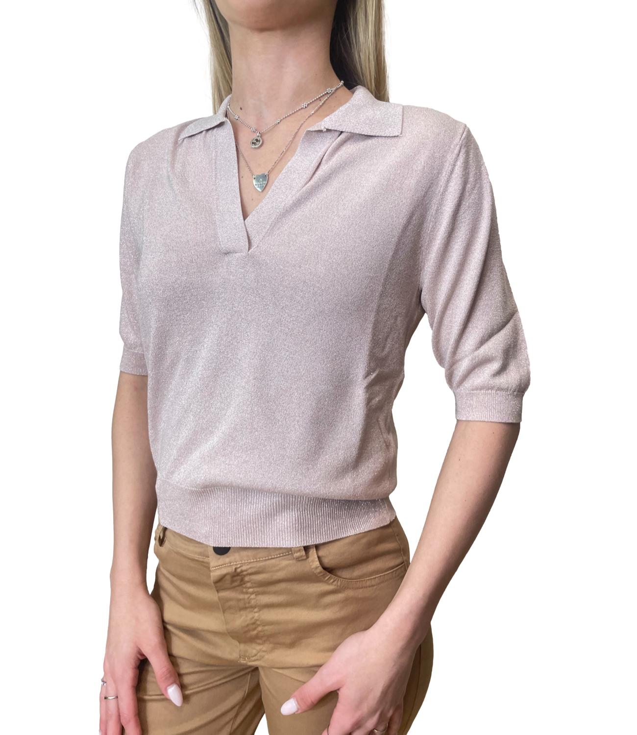 Motel Maglia Polo Lurex Rosa Donna