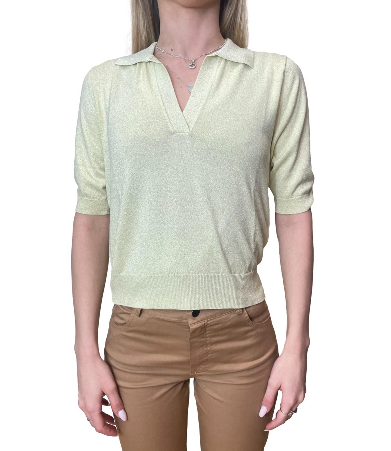 Motel Maglia Polo Lurex Giallino Donna