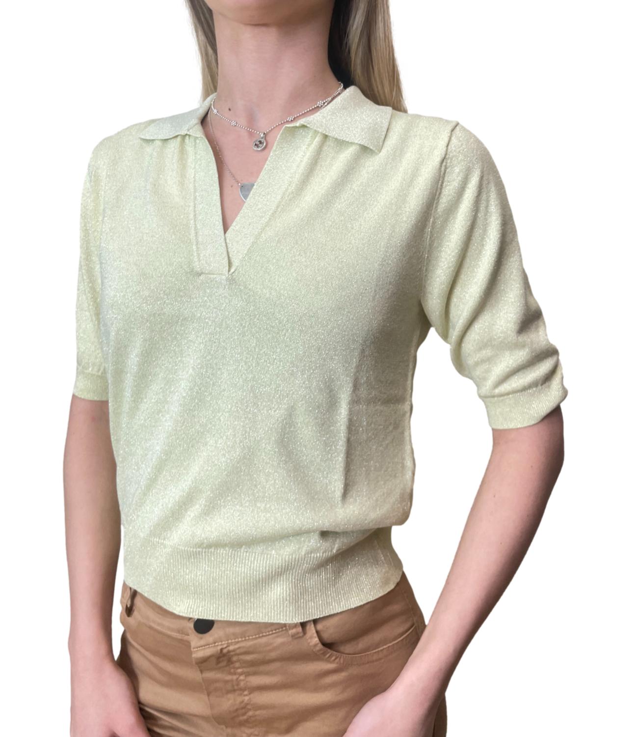 Motel Maglia Polo Lurex Giallino Donna