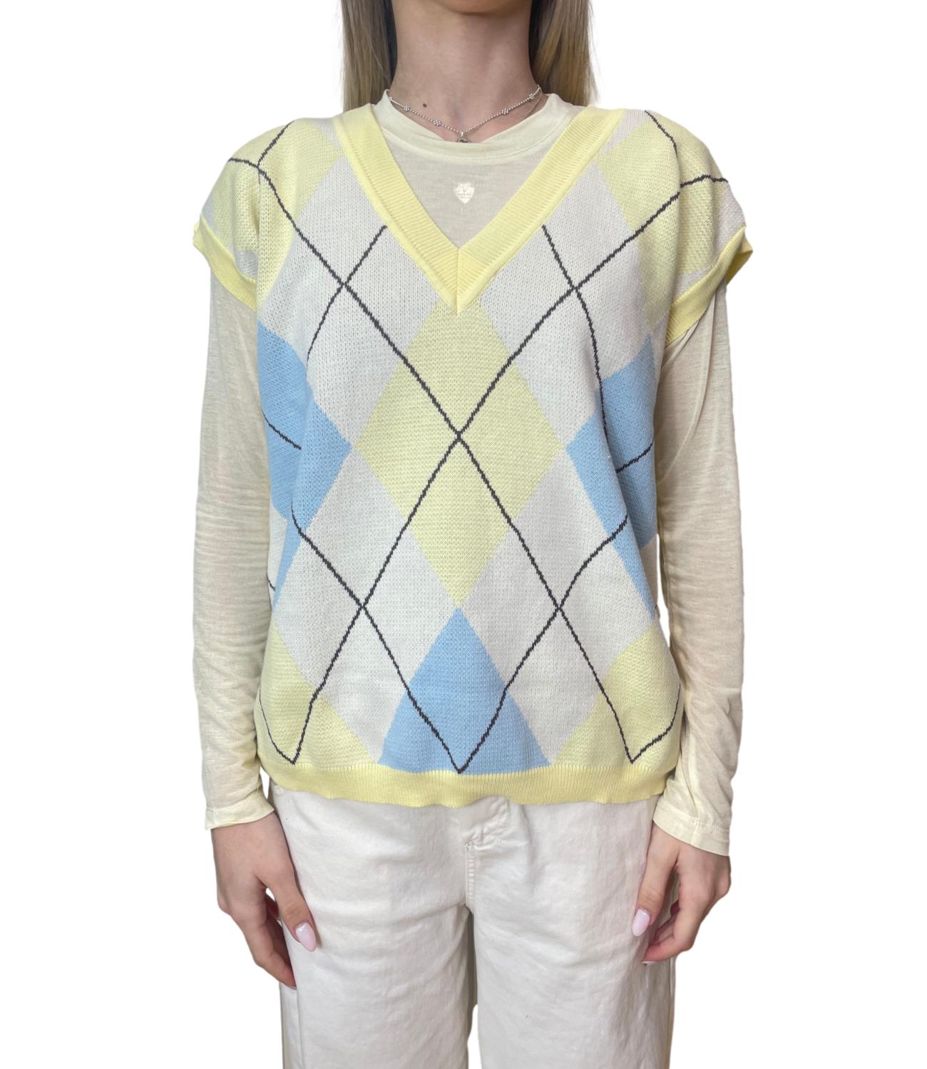 Motel Gilet Rombi Giallo Donna