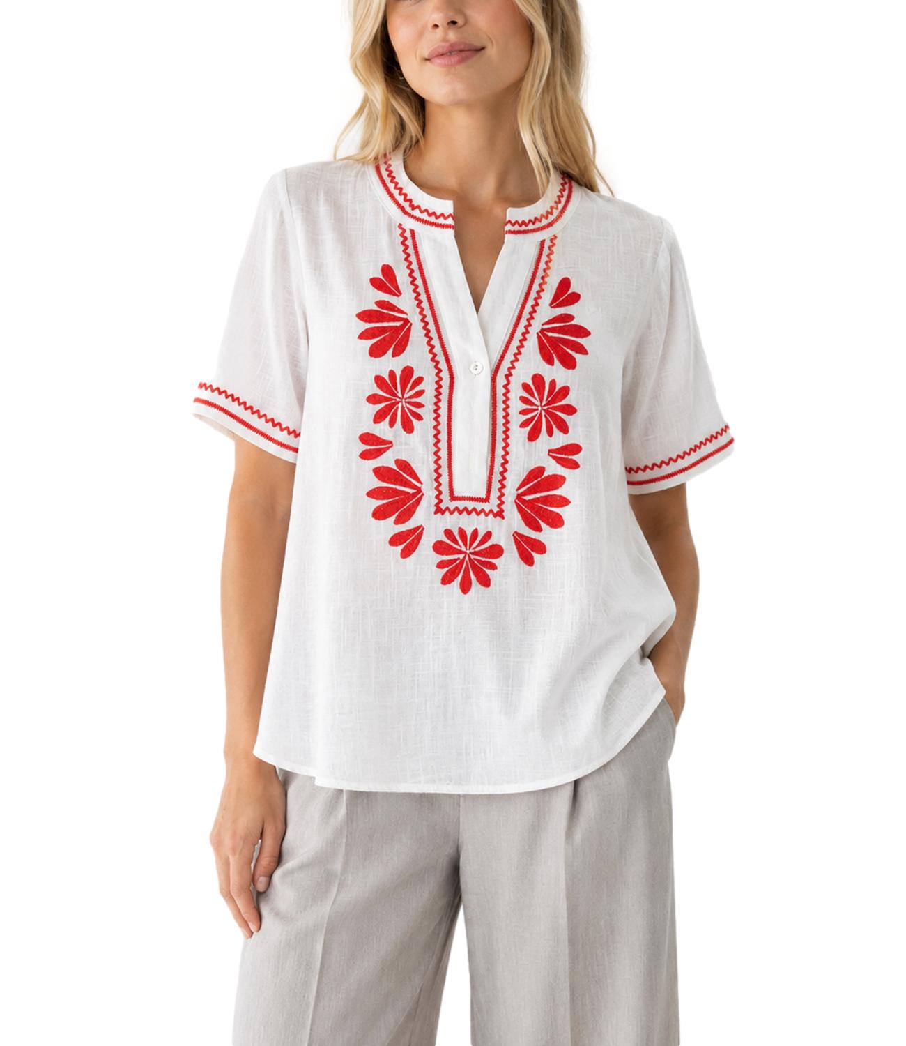Philia Loft Camicia da Donna - Bianca Rossa - D02n1043