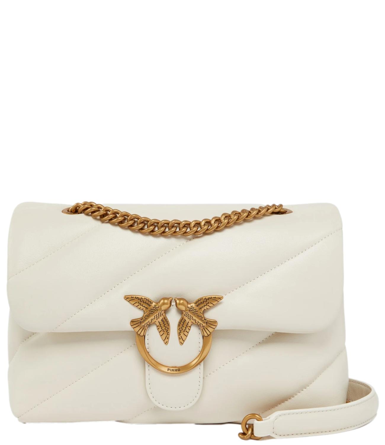 Pinko Borsa Media Love Puff Classic Cl Sheep Nap Bianco/gold Donna