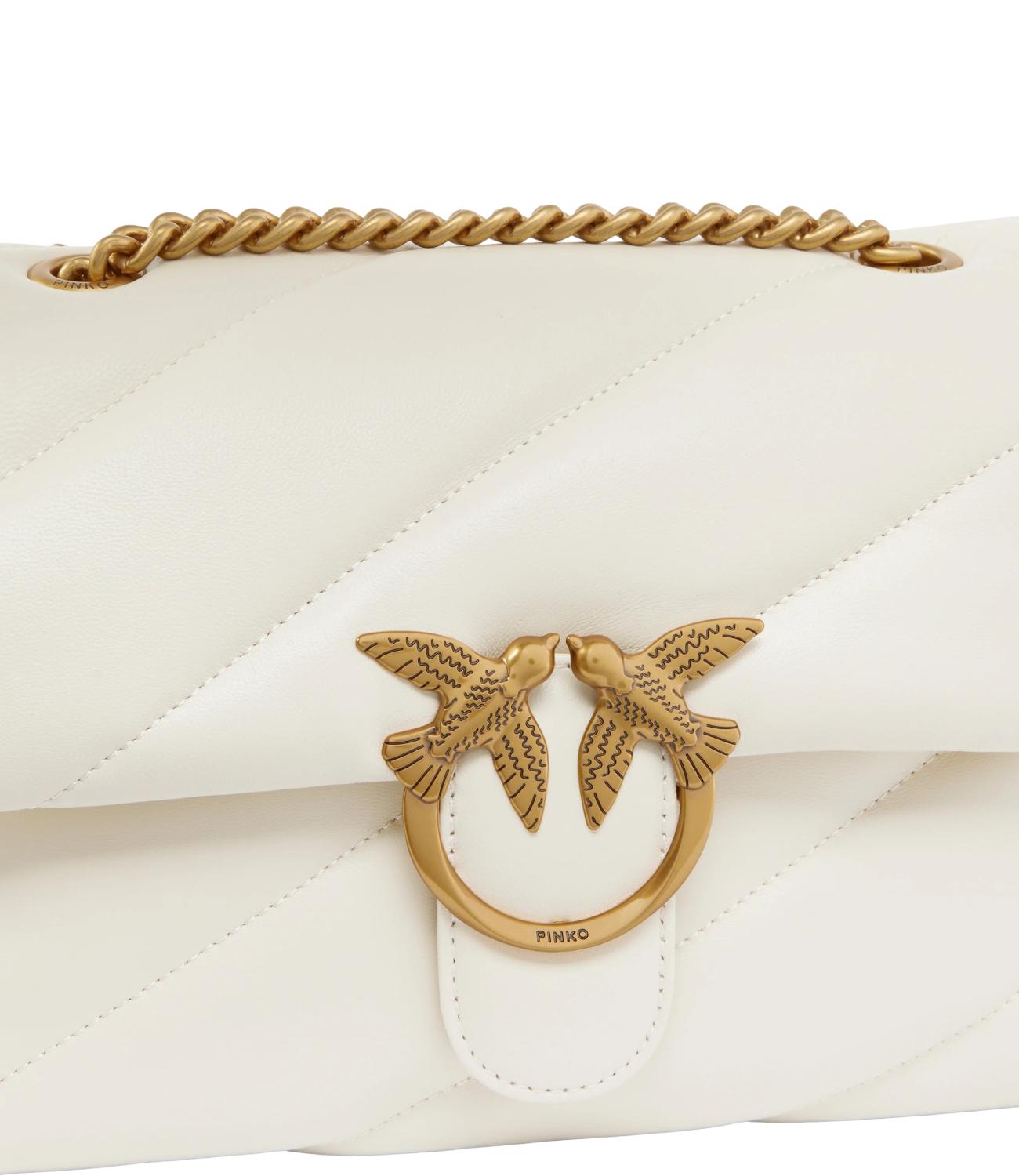 Pinko Borsa Media Love Puff Classic Cl Sheep Nap Bianco/gold Donna