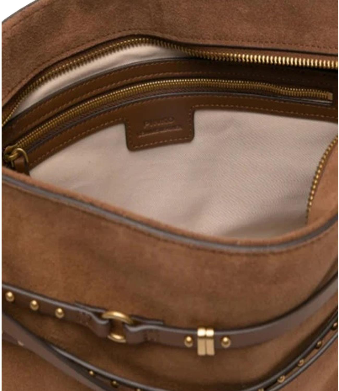 Pinko Belt Bag Big Suede marrone leone donna