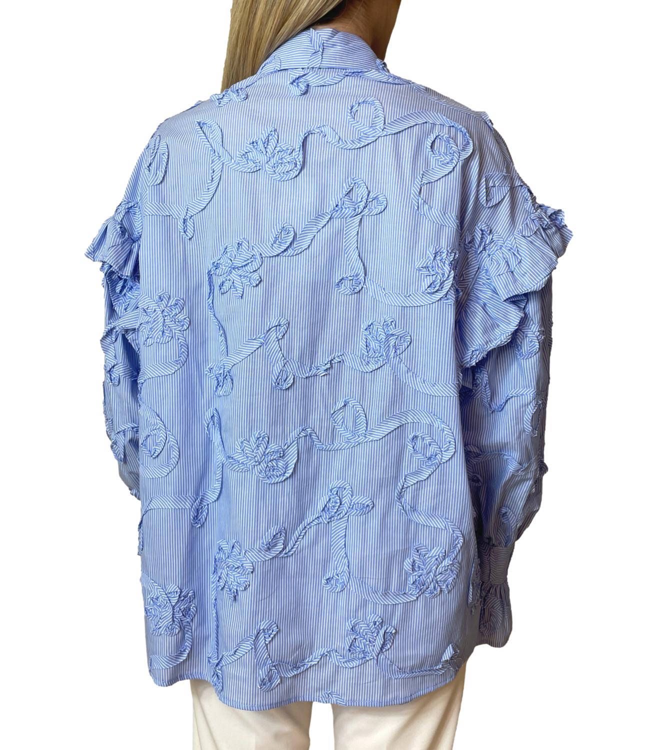 Silence Limited Camicia Flower Stripe Azzurro Donna