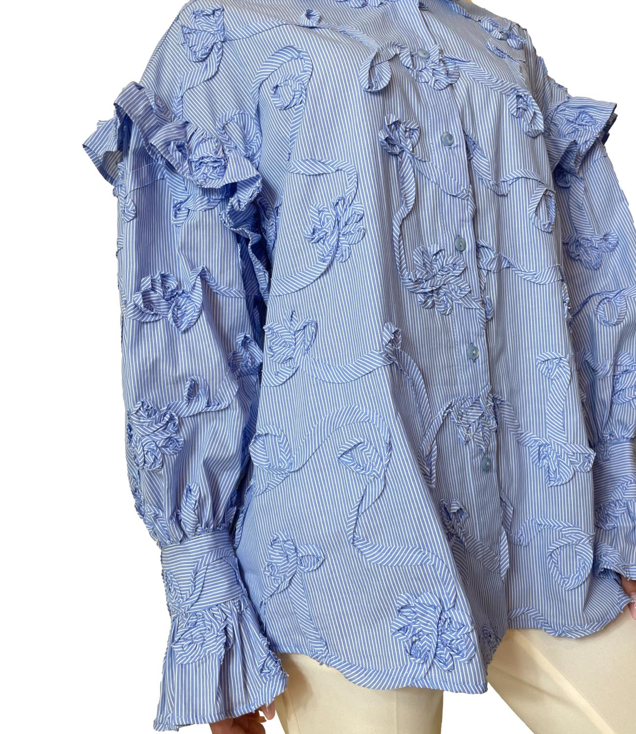 Silence Limited Camicia Flower Stripe Azzurro Donna