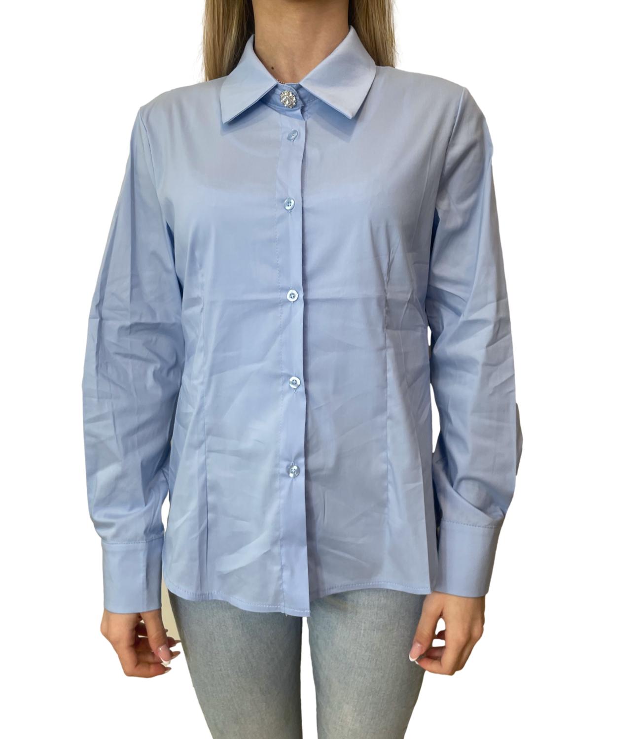 SUSY MIX camicia celeste con bottone gioiello donna