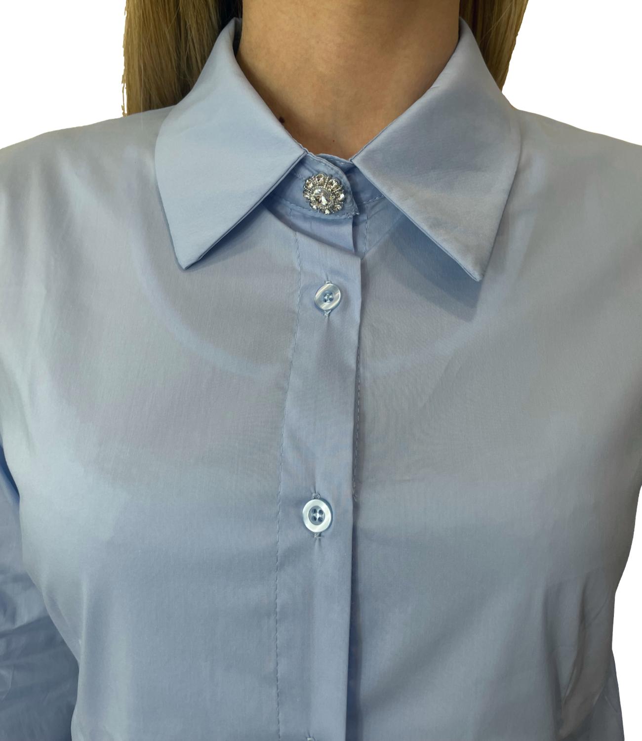 SUSY MIX camicia celeste con bottone gioiello donna