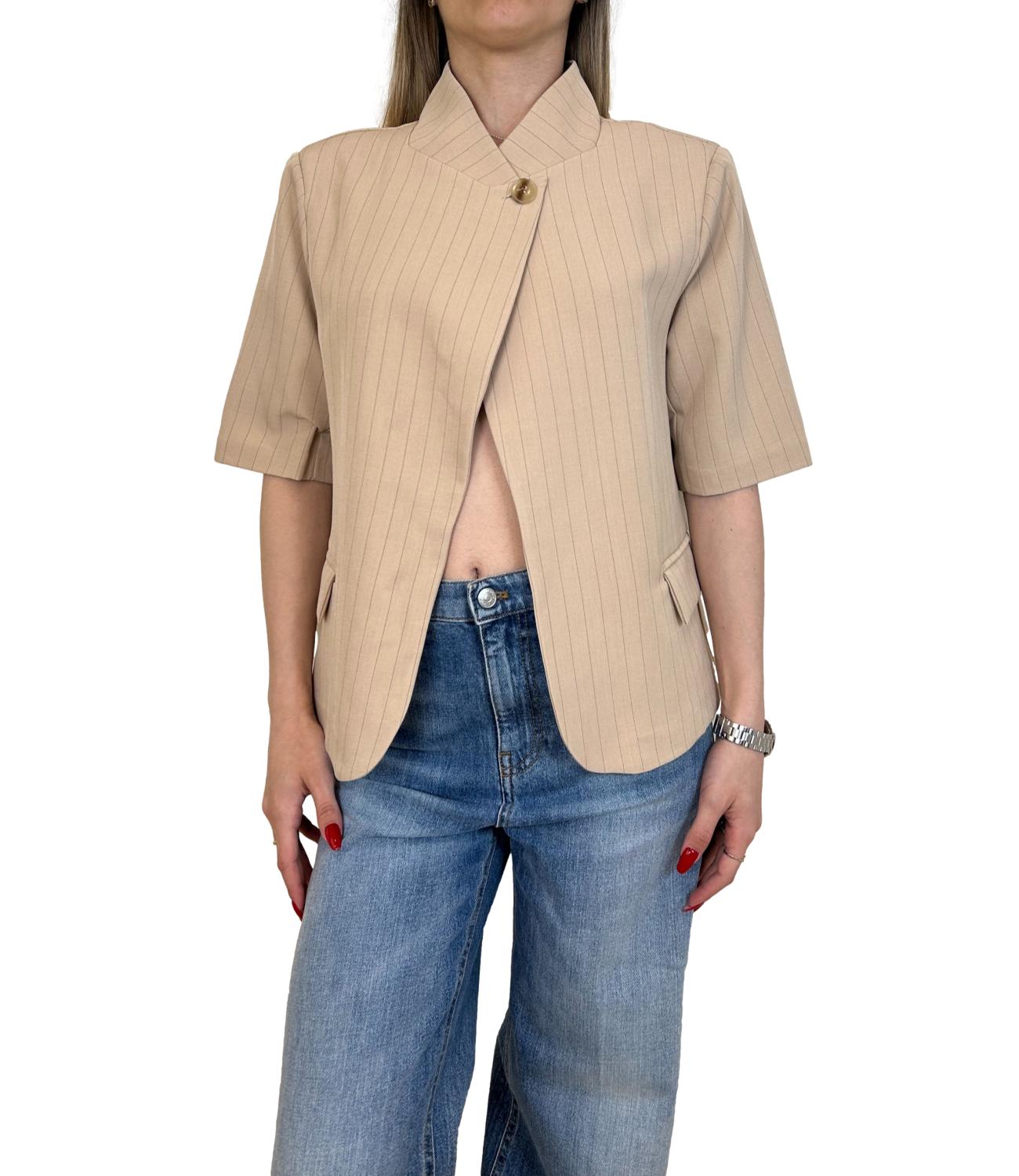 Susy Mix Giacca Beige Gessato Donna