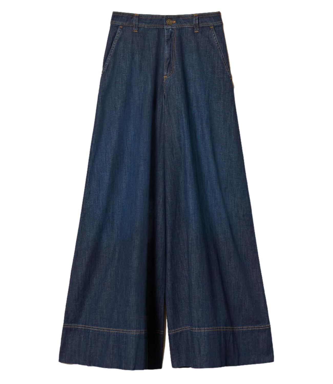 Twinset Pantalone Palazzo In Denim blu scuro donna