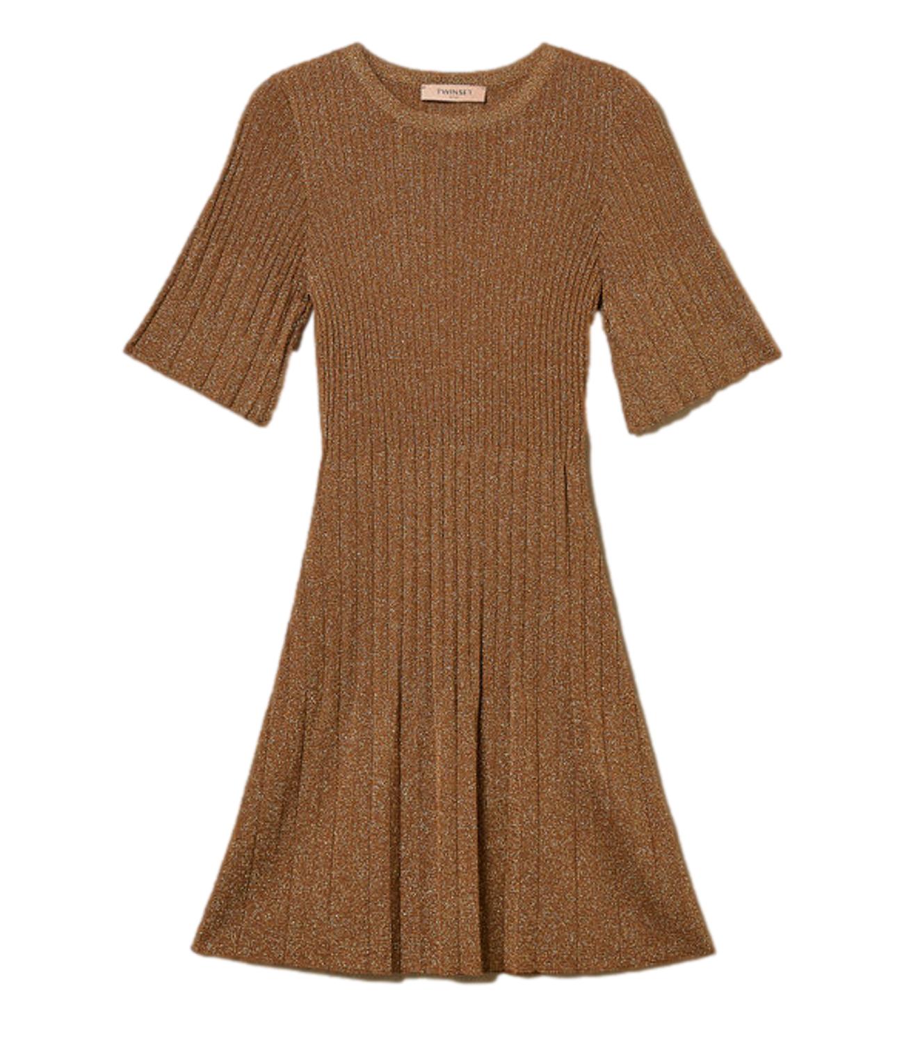 Twinset Abito Marrone "Bubinga Wood" Lurex Oro donna