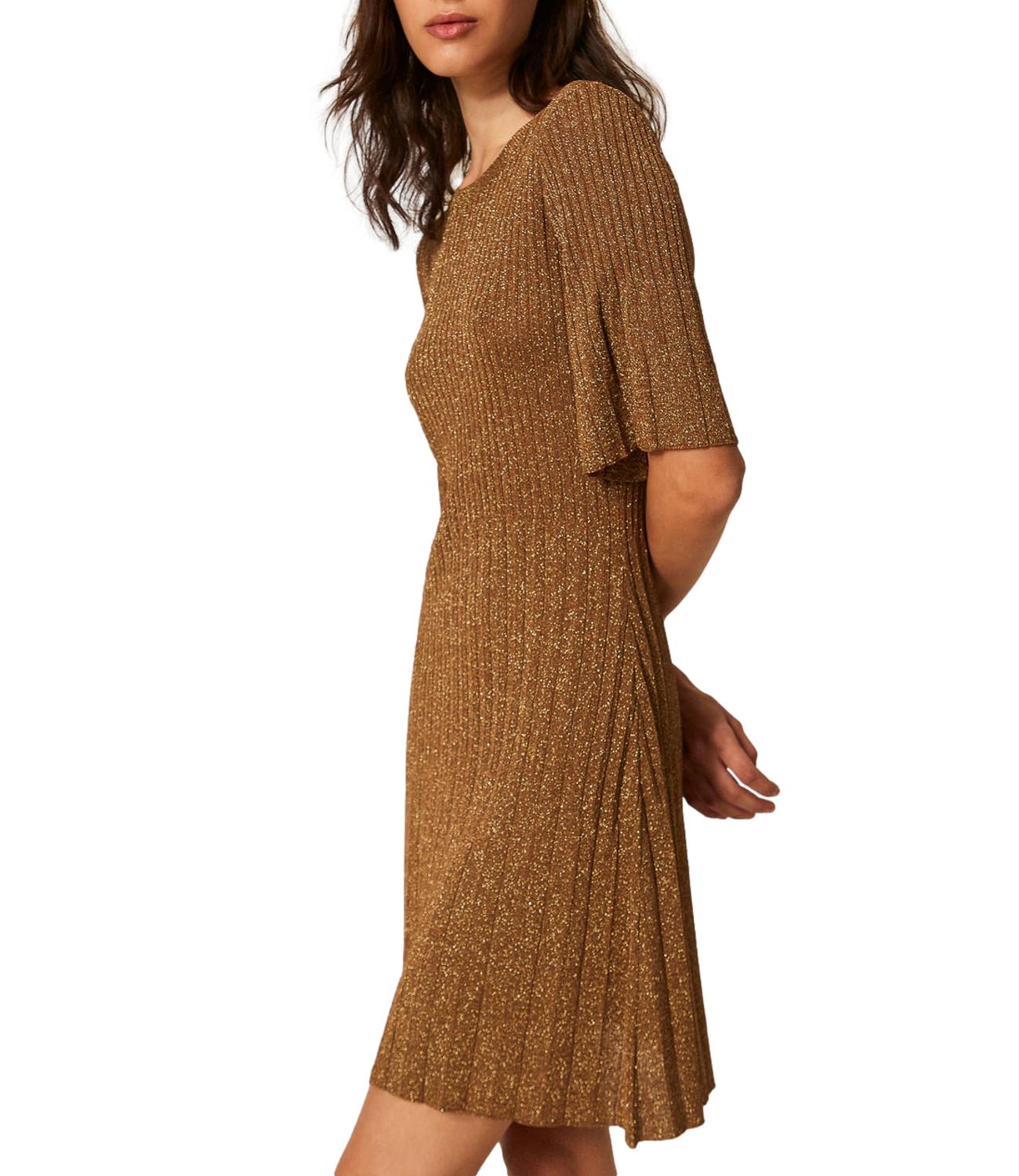 Twinset Abito Marrone "Bubinga Wood" Lurex Oro donna