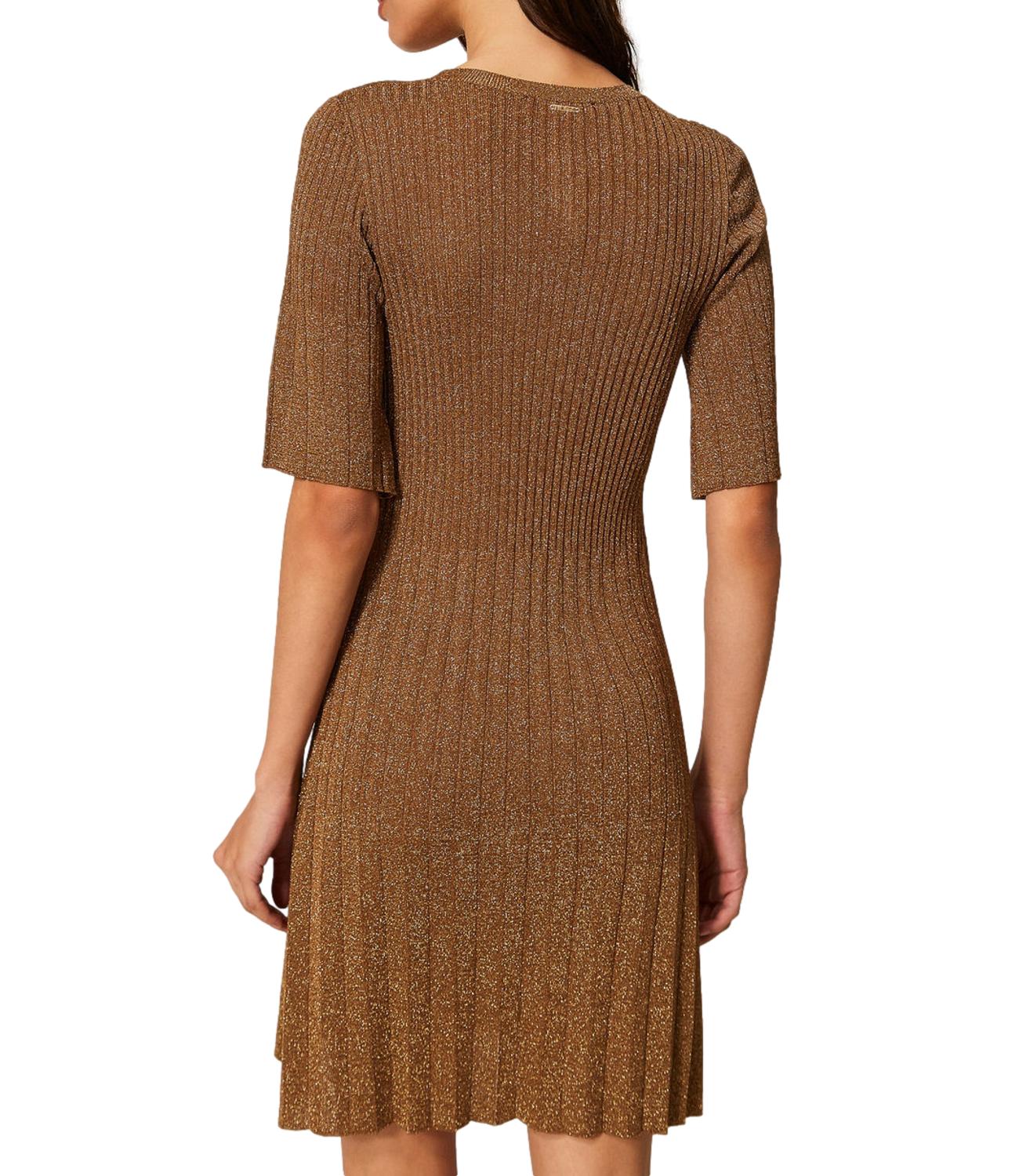 Twinset Abito Marrone "Bubinga Wood" Lurex Oro donna