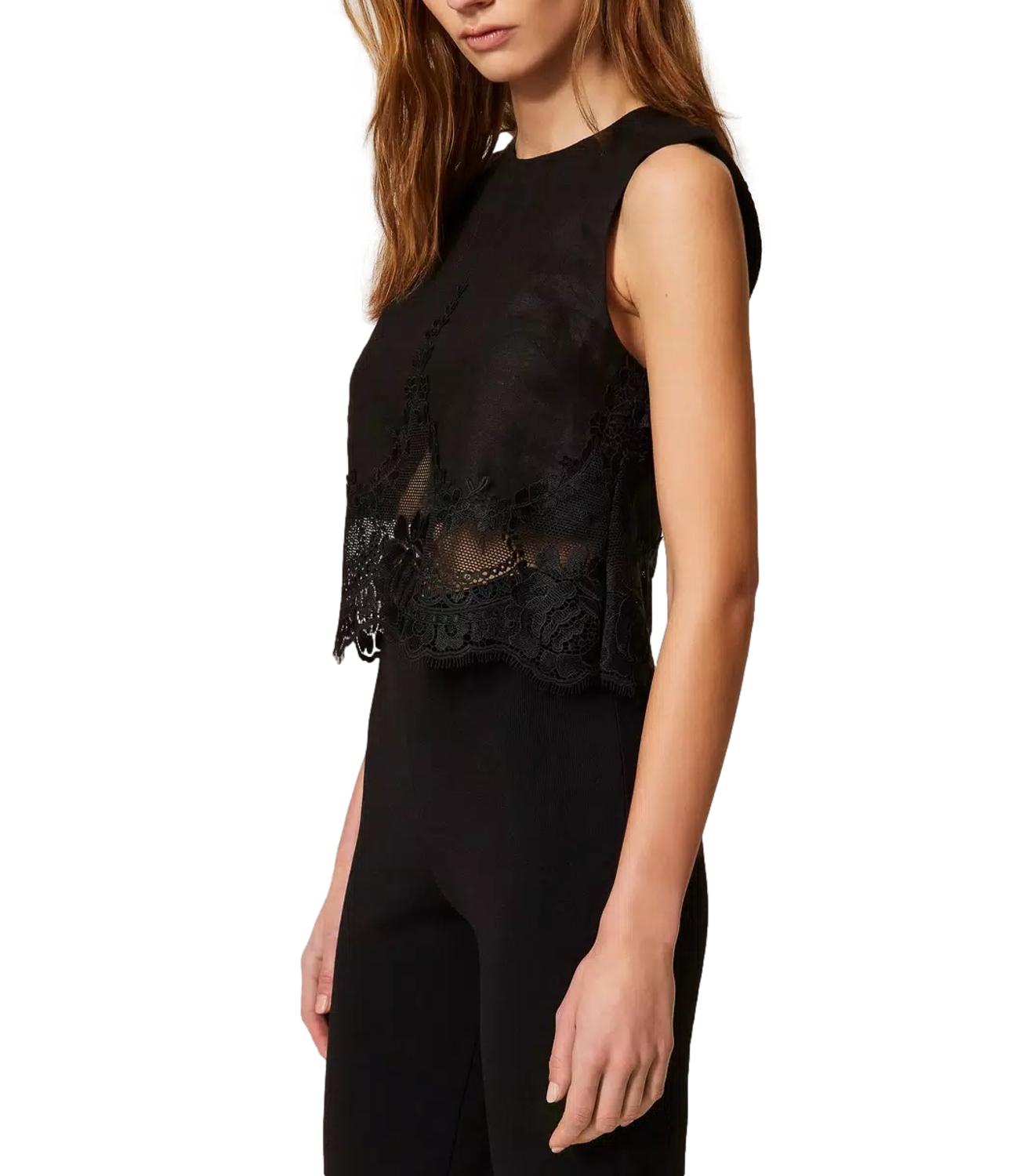 Twinset Top Pizzo Nero Donna