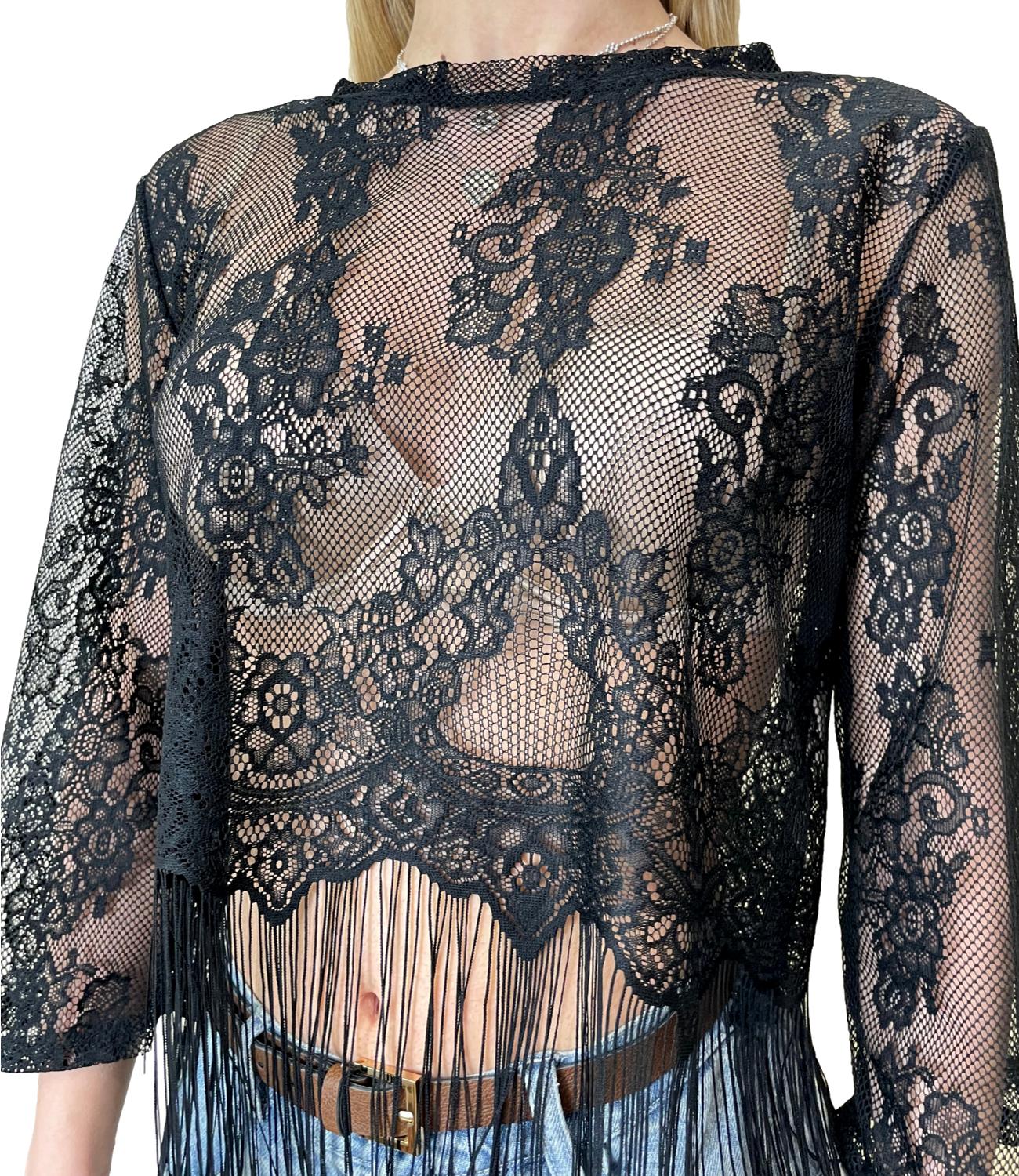 Vicolo Top Frange Nero Donna