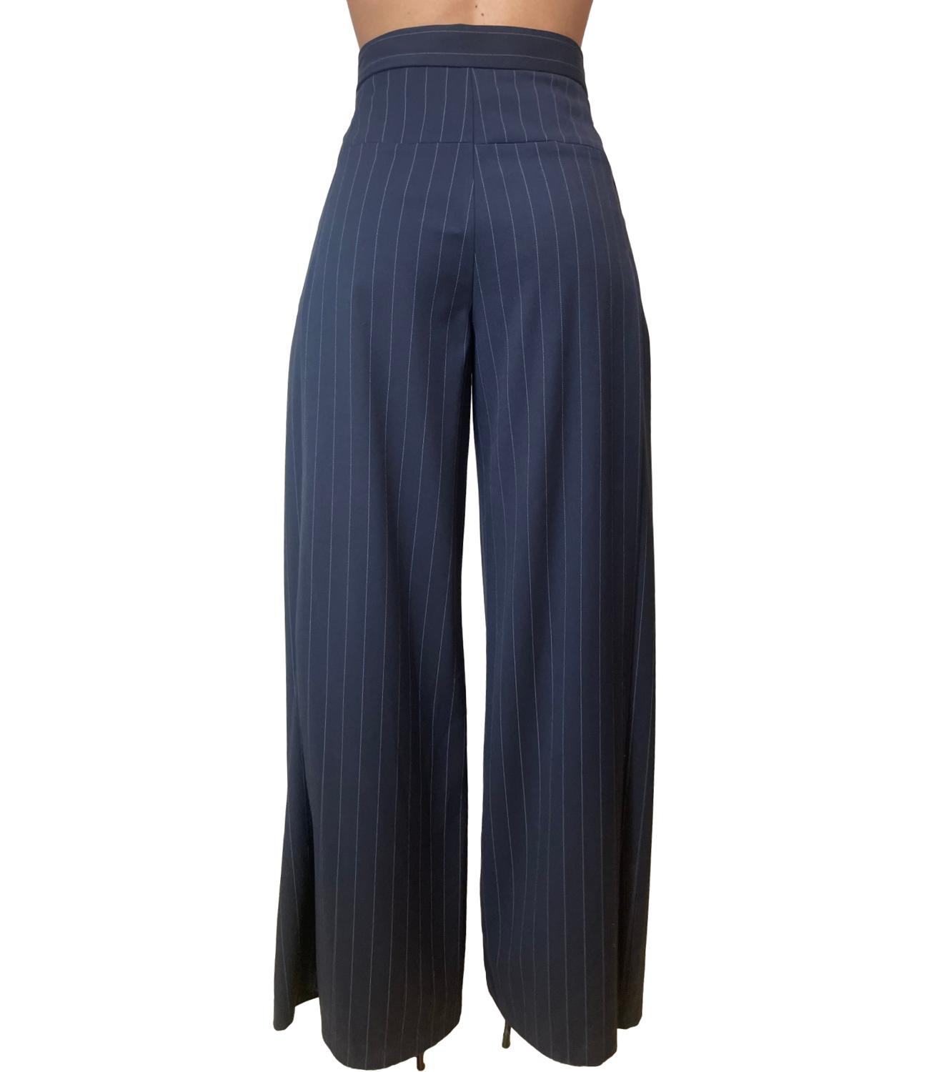 Vicolo Pantalone Gessato Blu Donna