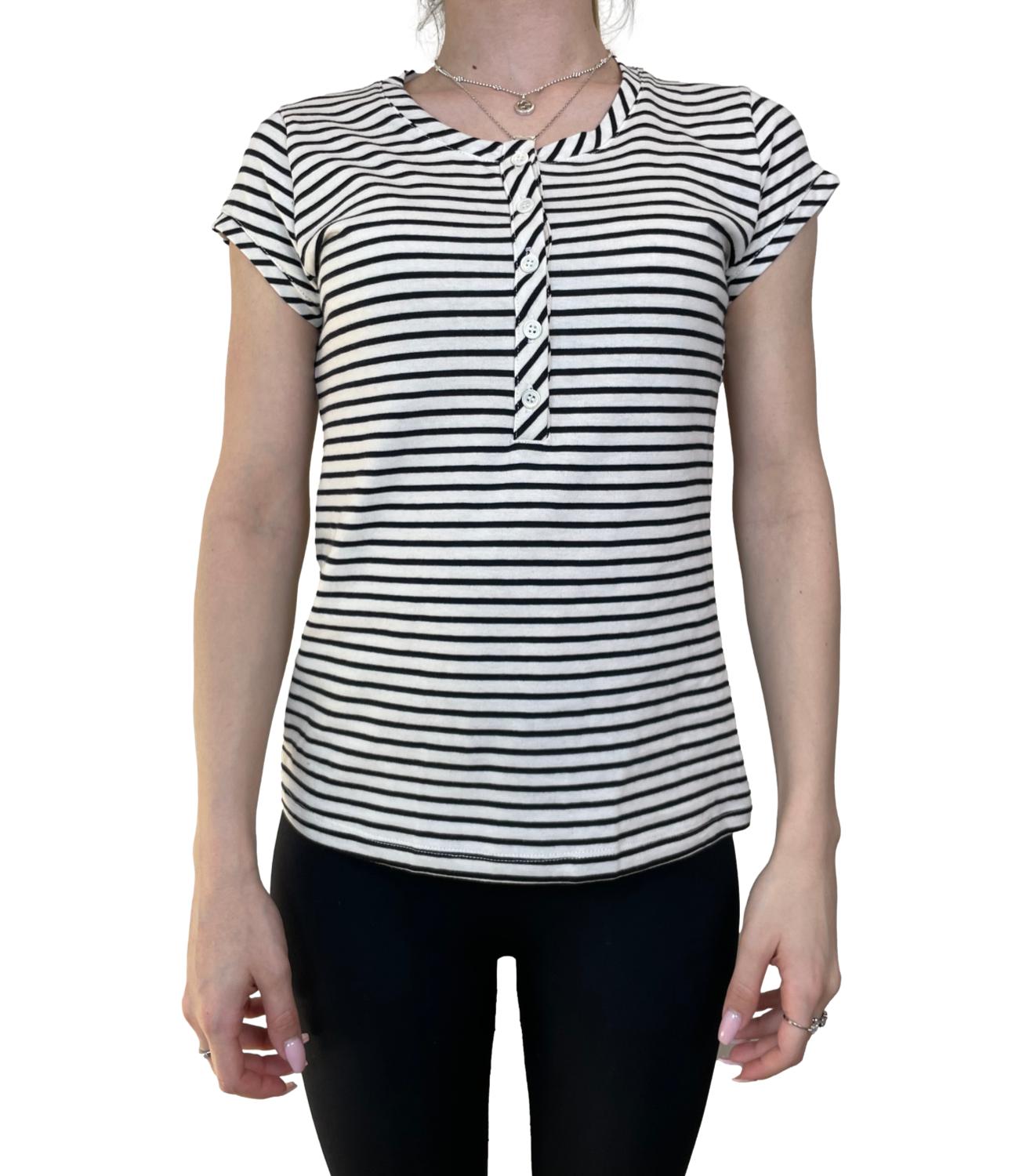 Vicolo T-shirt Righe Burro/Nero Donna