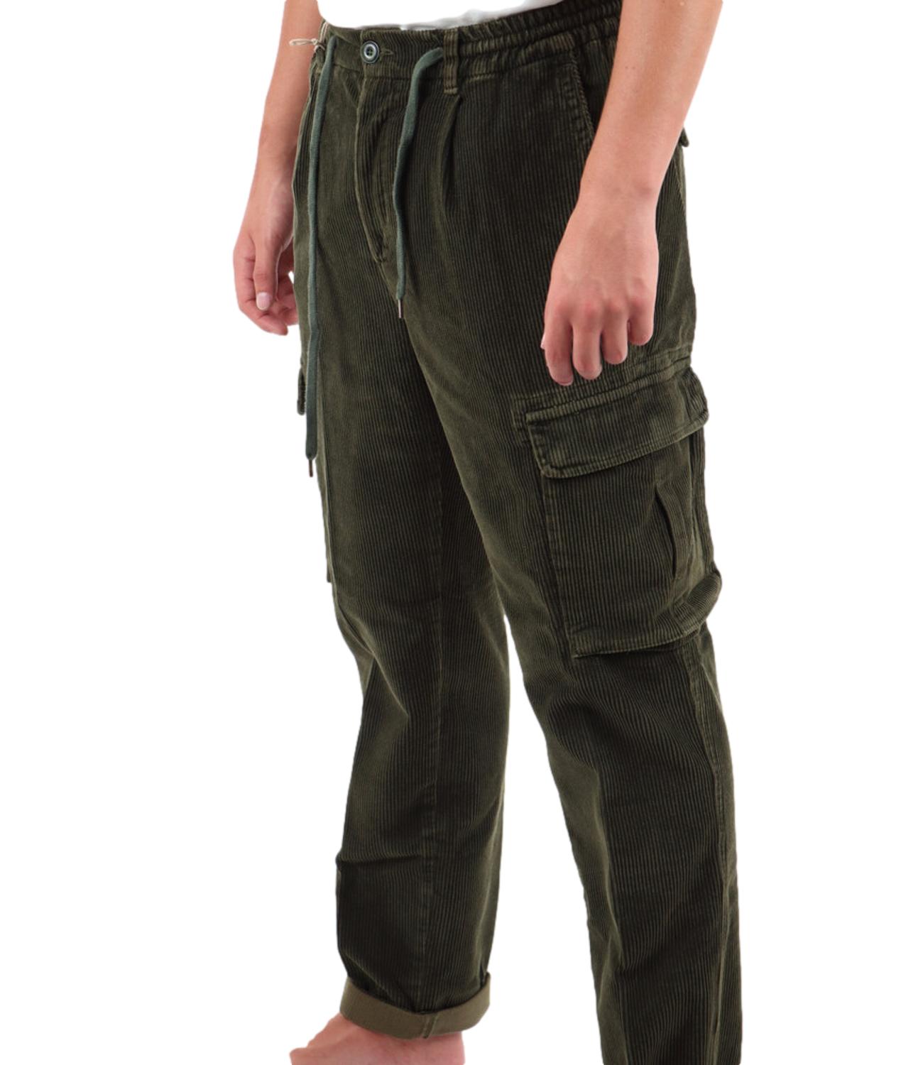 Aikoc men's cargo trousers in velvet with dark green pockets