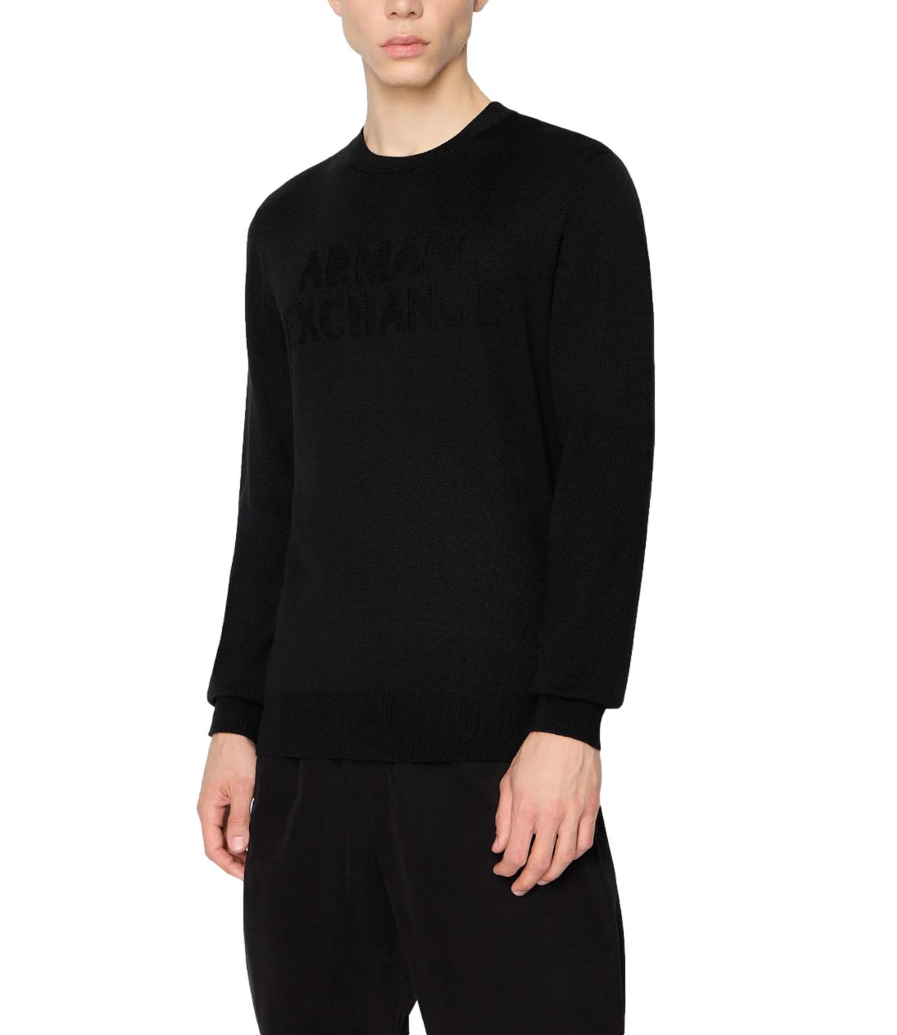 Pullover Armani Exchange rasato uomo nero con logo in rilievo