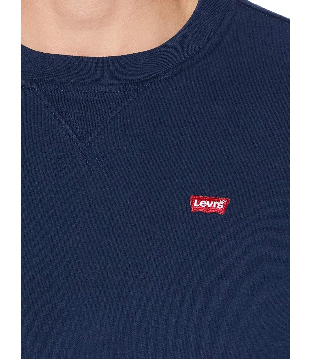 Levis Men's blue brushed crewneck sweatshirt with small logo