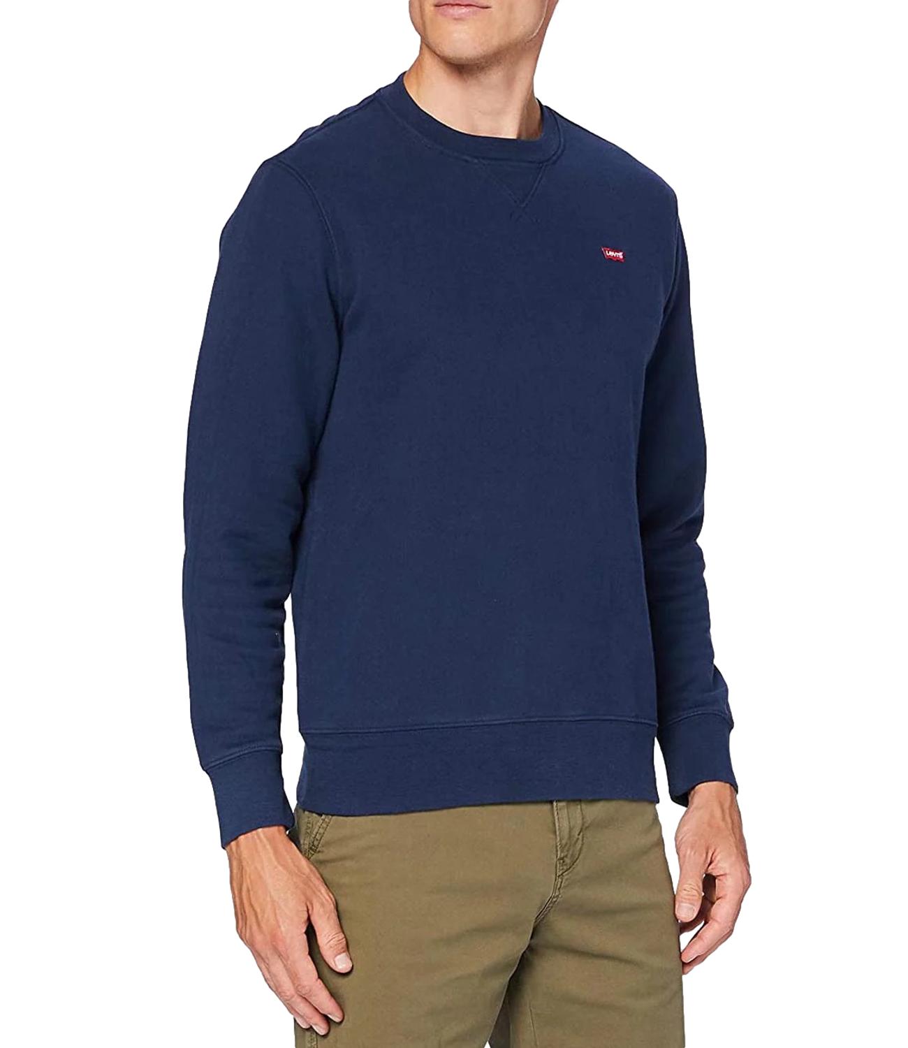 Levis Men's blue brushed crewneck sweatshirt with small logo