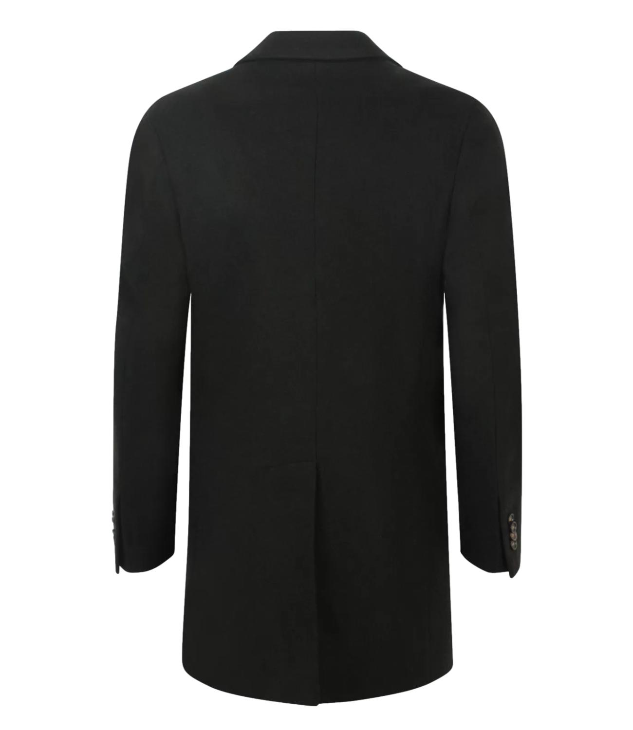 Black three-button men's coat in shaved wool
