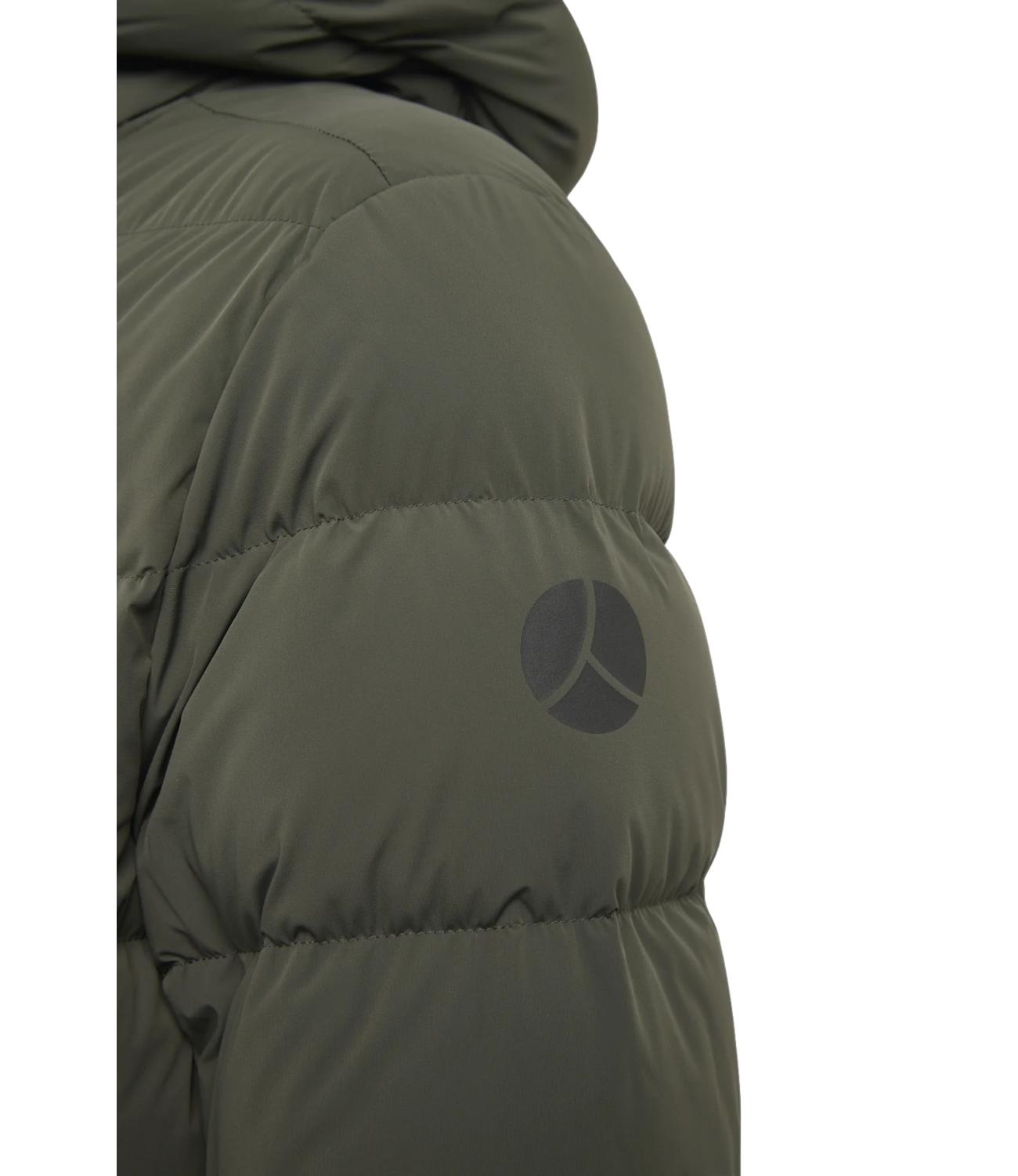 Baka down jacket in soft touch technical nylon with military green lakké effect nylon interior for men