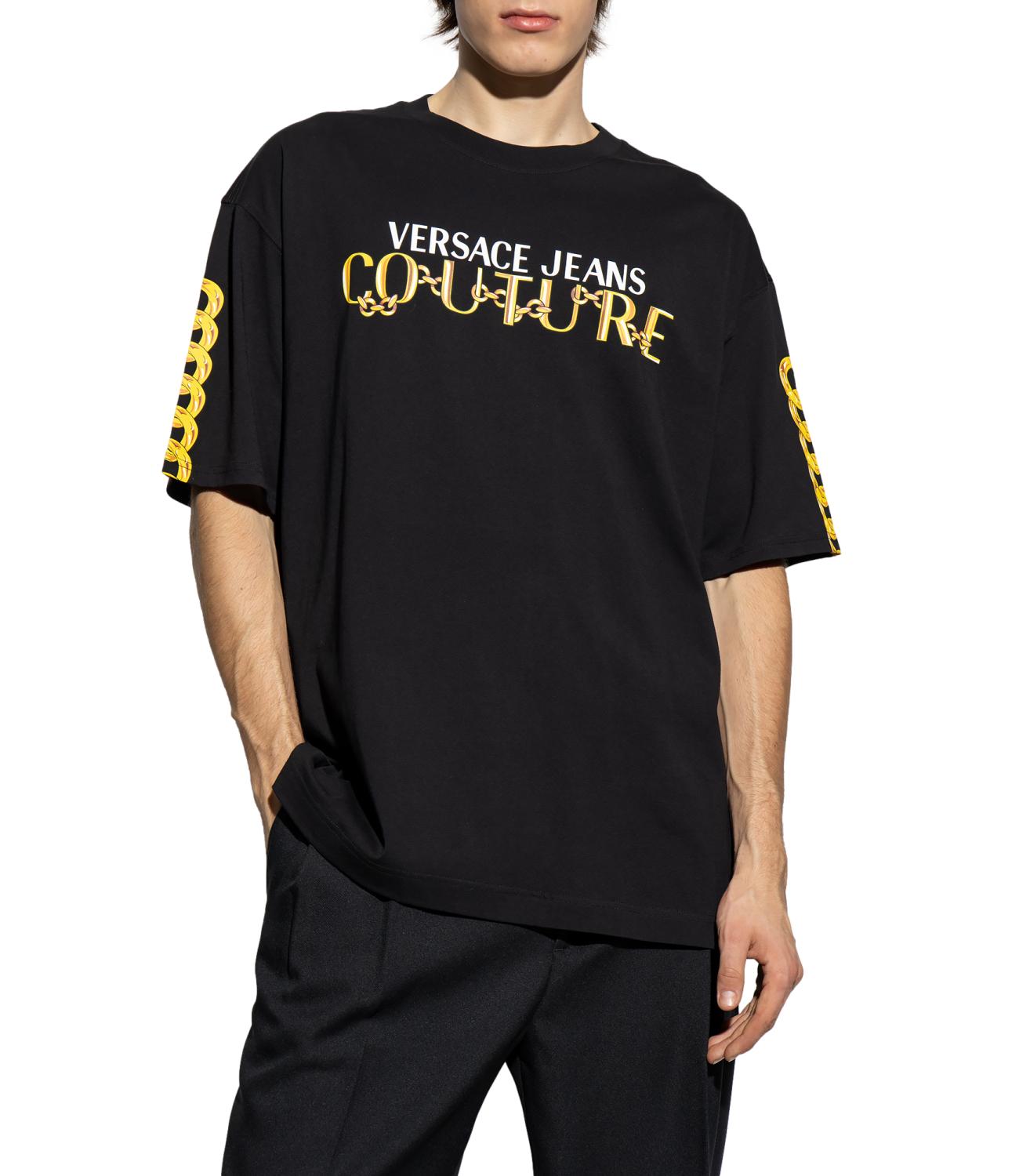 T-shirt Versace Couture uomo nera con logo grande sul petto
