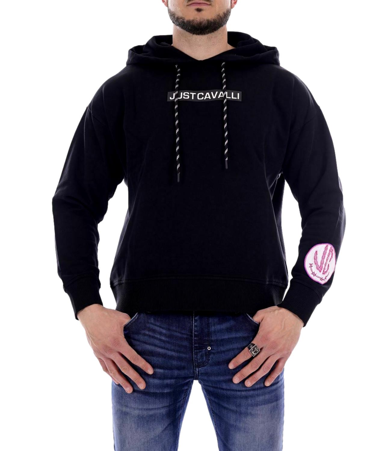 JUST CAVALLI Black Sweatshirt with hood and front logo