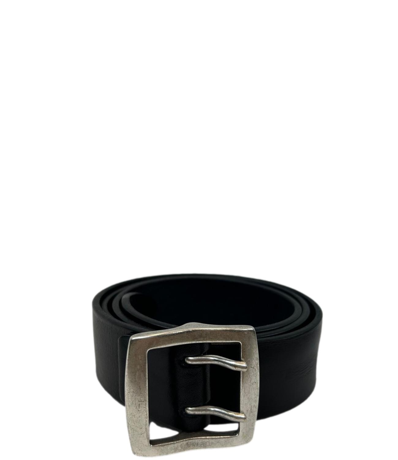 ALBERTO LUTI Men's belt in genuine black leather with silver stud and double hole