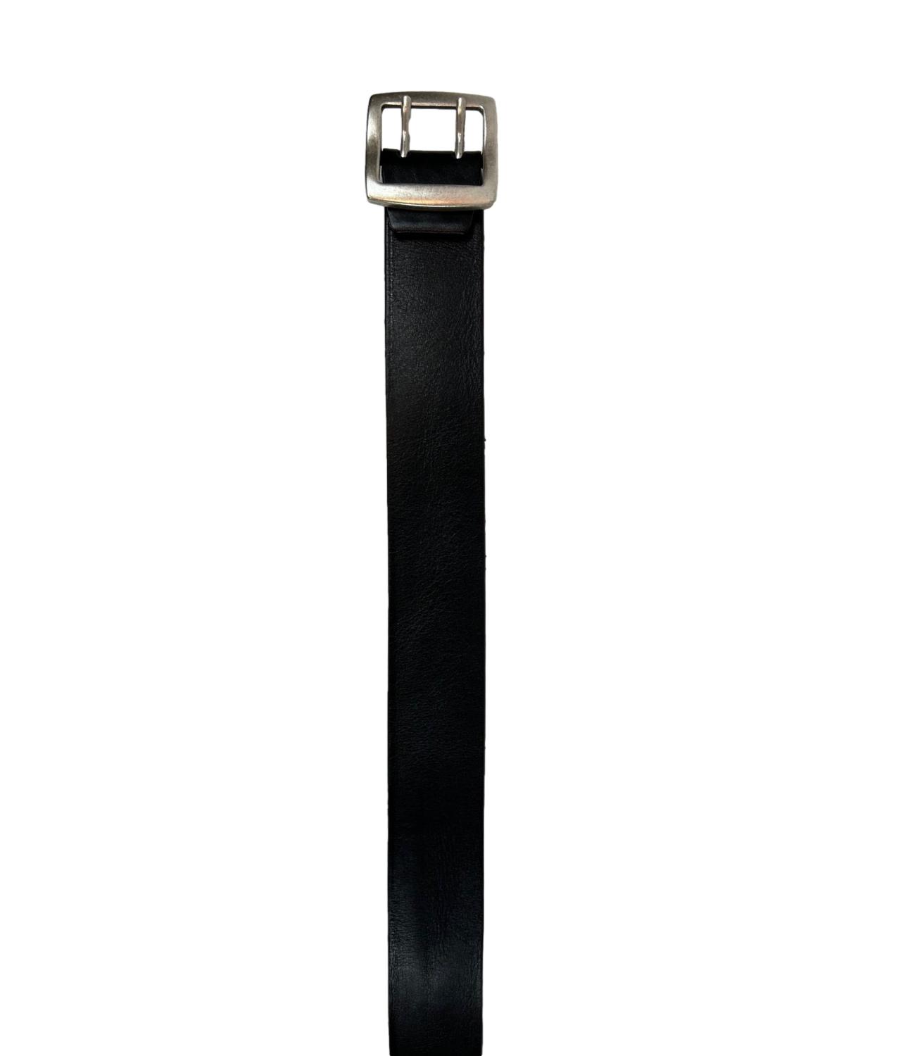 ALBERTO LUTI Men's belt in genuine black leather with silver stud and double hole