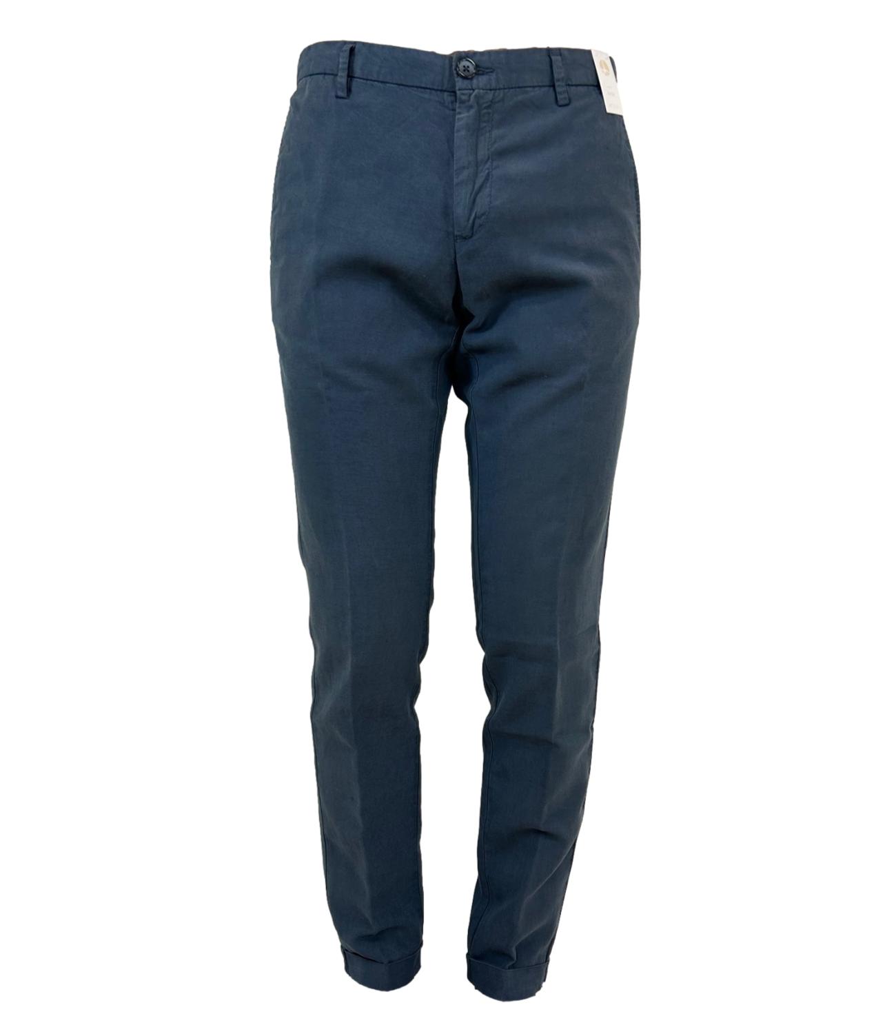 AT.P.CO Men's royal blue trousers in skinny fit linen
