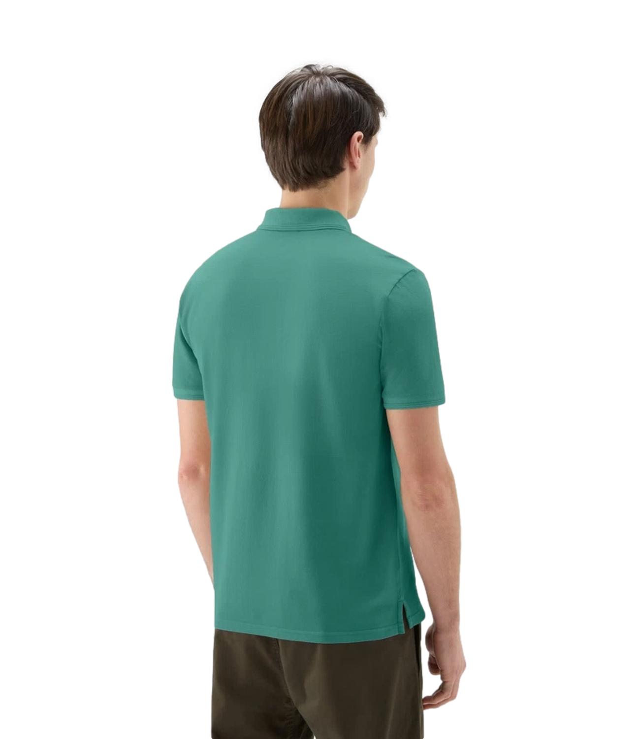 WOOLRICH green stretch cotton piqué polo shirt for men with logo