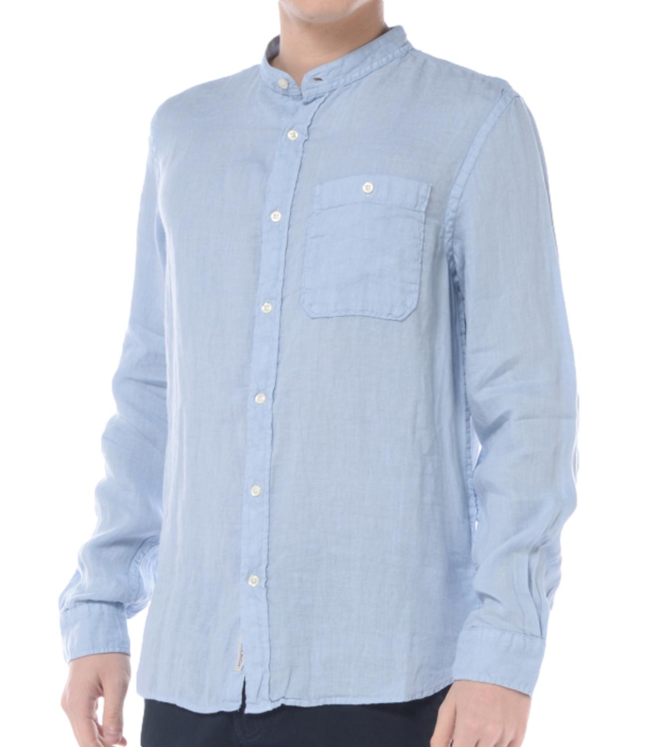 Chemise coréenne homme Woolrich en lin bleu clair