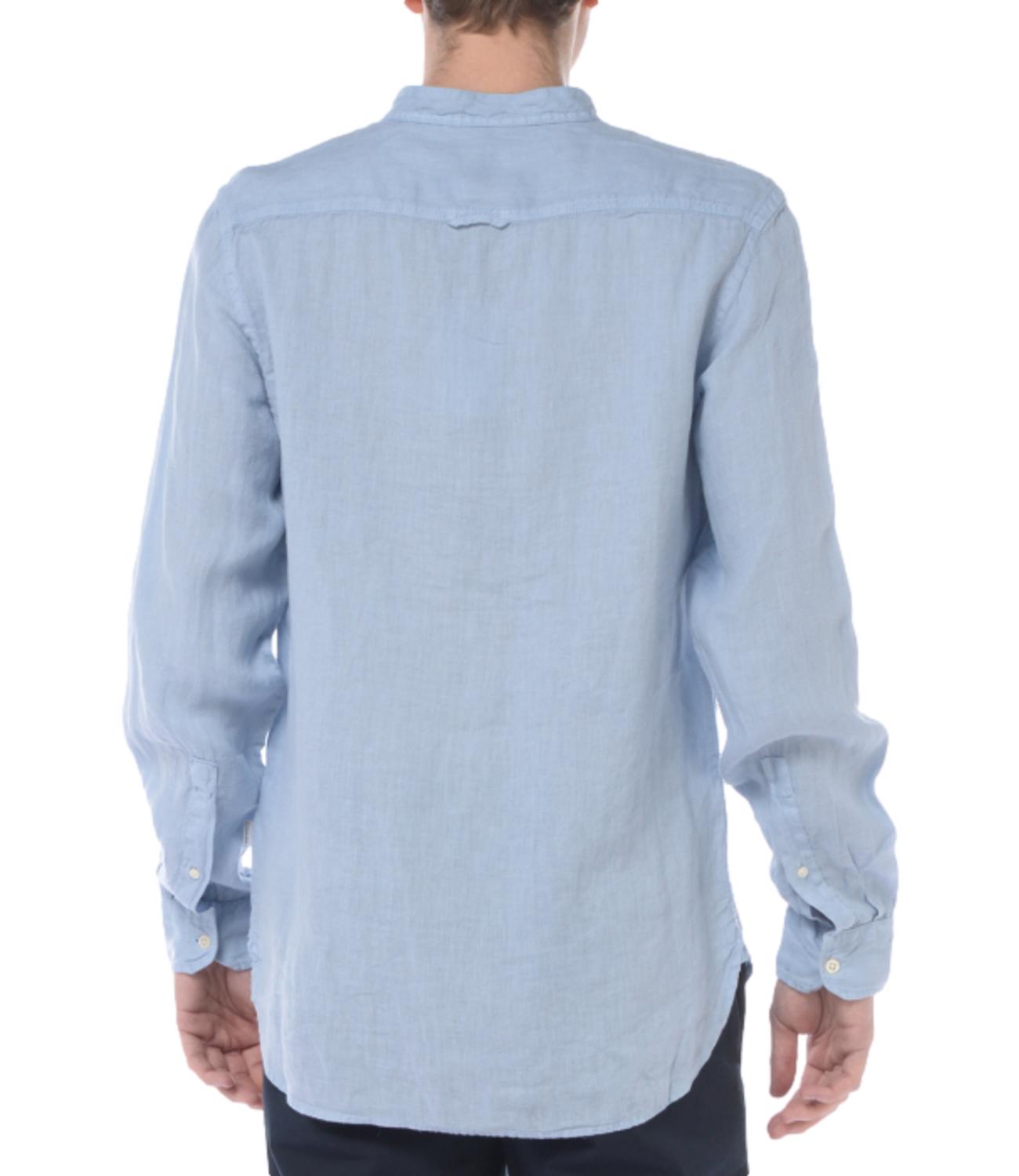 Chemise coréenne homme Woolrich en lin bleu clair