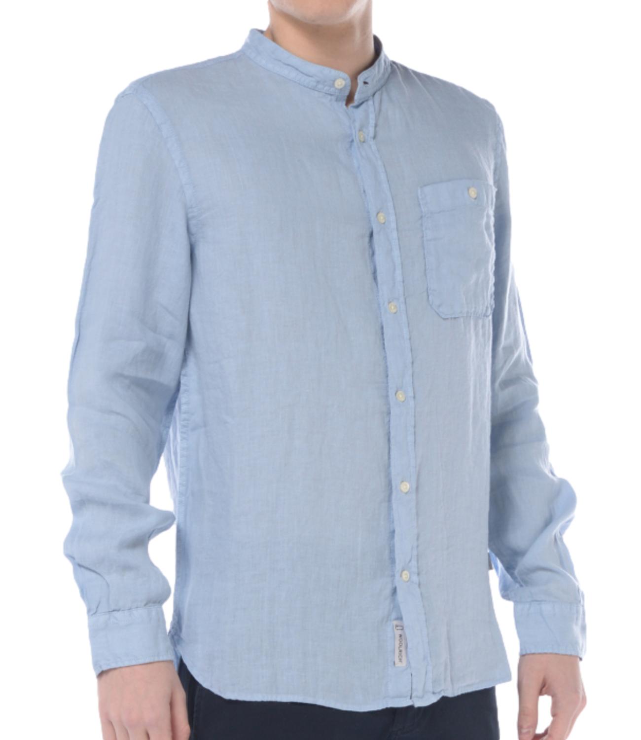 Chemise coréenne homme Woolrich en lin bleu clair